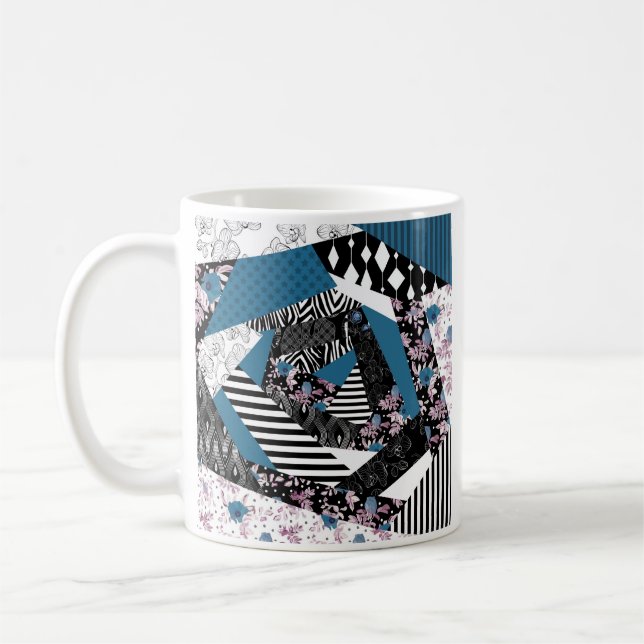 Mug Patchwork bleu, populaire, patchwork, folklorique, (Gauche)