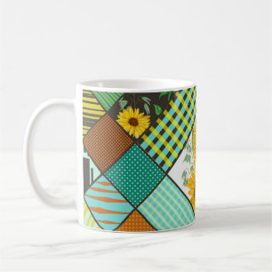Mug Patchwork de céréales, tournesols, motif géométriq