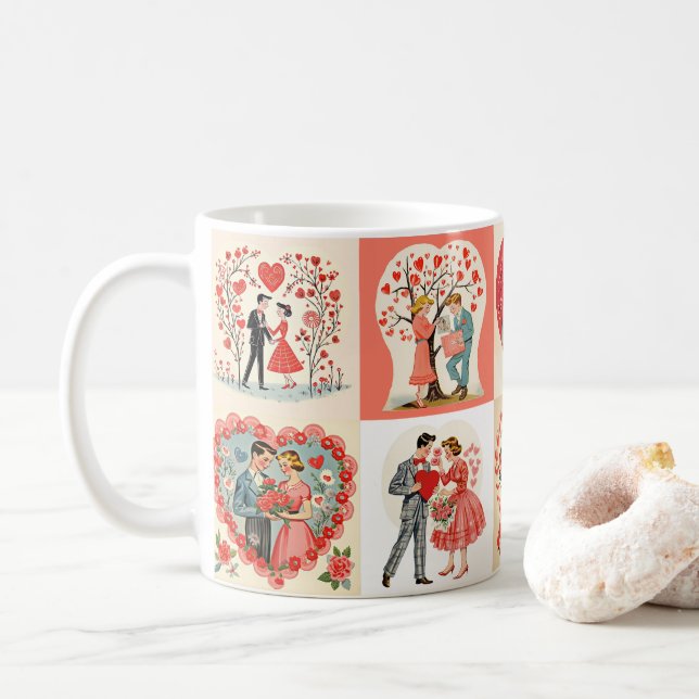 Mug Patchwork de la Saint-Valentin des Swingin' Sixtie (Avec donut)