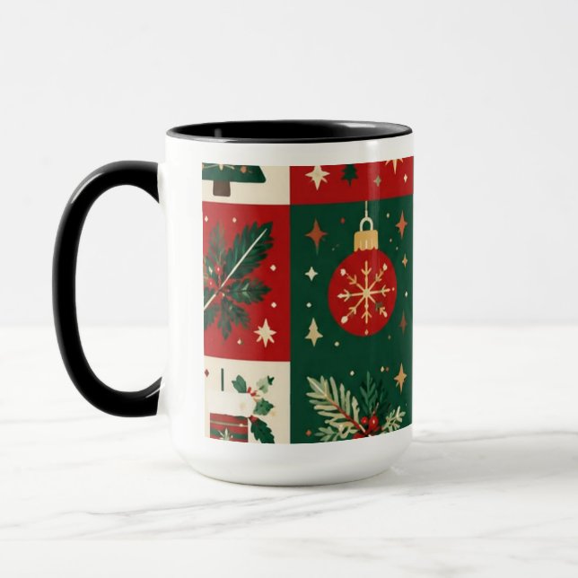 Mug Patchwork de Noël Classique Festif (Gauche)