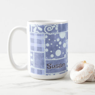 Mug Patchwork fou bleu à carreaux floral personnalisé