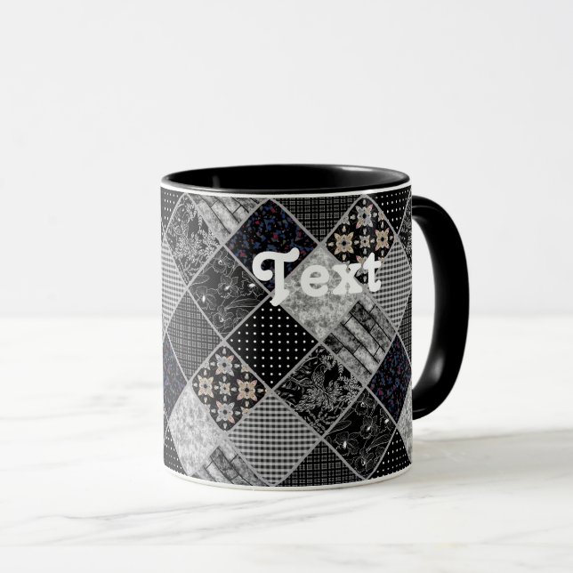 Mug Patchwork monochrom noir gris blanc patchwork qui (Devant droit)
