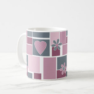 Mug Patchwork rose gris marron de carrés