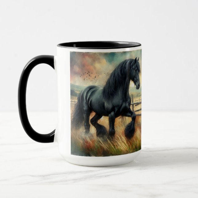 Mug Pâte de Cheval Frésilien Noir clôtures rustiques (Gauche)