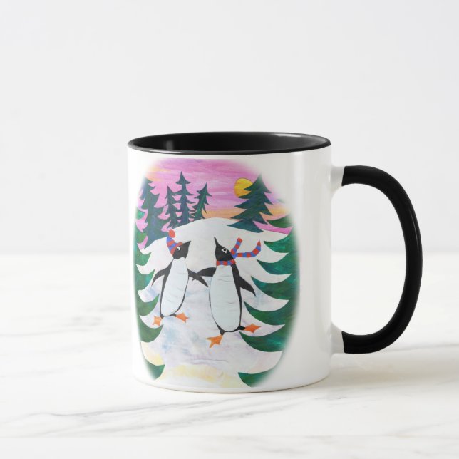 Mug Patinage mignon Pingouins Snowscene Amusant Ringer (Droite)