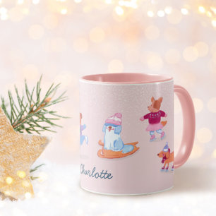 Mug Patinage sur glace de chiens mignons en hiver fest