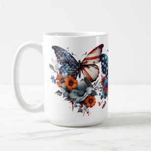 MUG PATRIOTIQUE ROUGE BLANC BLANC BUTTERFLIES FLEURS