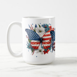 MUG PATRIOTIQUE ROUGE BLANC BLANC BUTTERFLIES FLEURS
