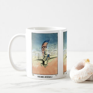 Mug Patriotique vintage, Dame, Aigle avec drapeau amér