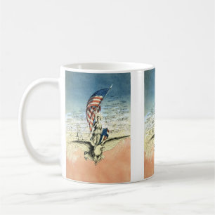 Mug Patriotique vintage, Dame, Aigle avec drapeau amér