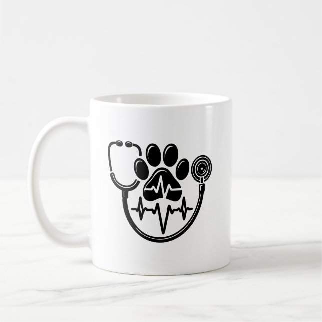 Mug patte de chien et stéthoscope avec pouls (Gauche)