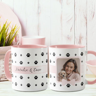 Mug Patte de Chien Rouge Clair Ruban Personnalisé Phot