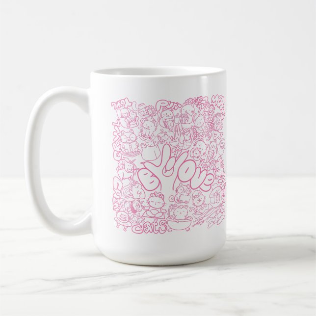 Mug Patten de chat mignonne avec signe ASL ILY - ASL D (Gauche)