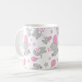 Mug Pattern of Elephants, Cute Elephants - Pink Gray