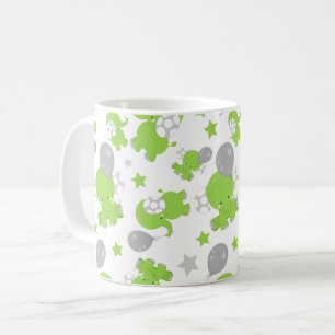 Mug Pattern of Green Elephants, Cute Elephants, stars