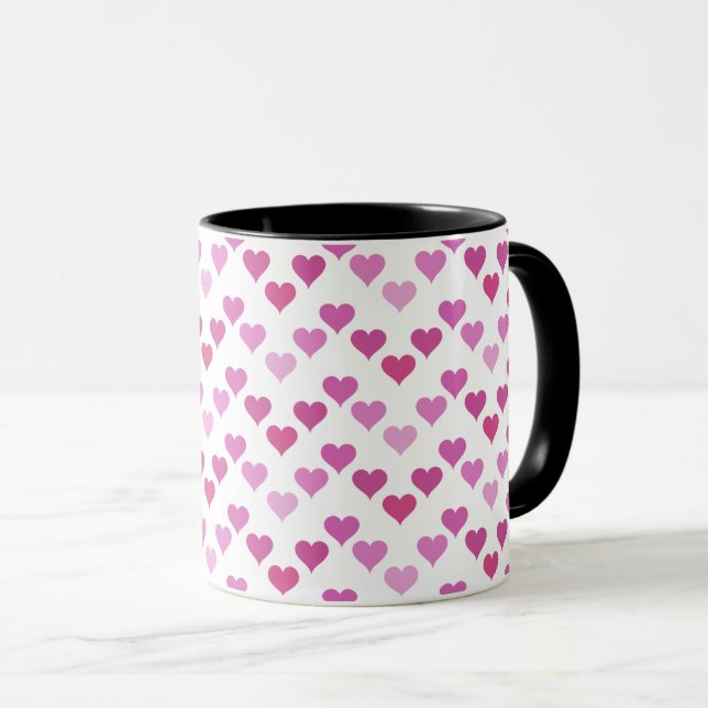 Mug Pattern of Hearts Stylish Modern White Pink Chic  (Devant droit)