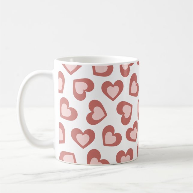Mug Pattern of Hearts Stylish Modern White Red Chic  (Gauche)