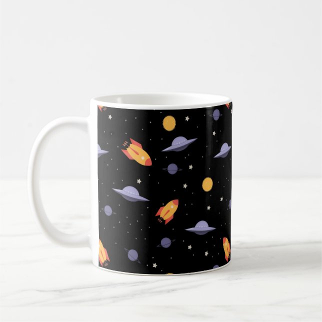 Mug Pattern space ufo orange black (Gauche)
