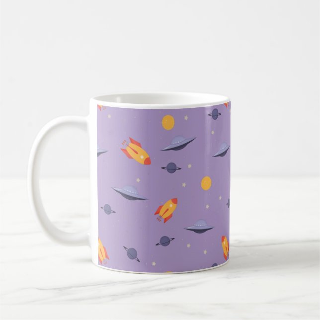 Mug Pattern space ufo orange lavender (Gauche)
