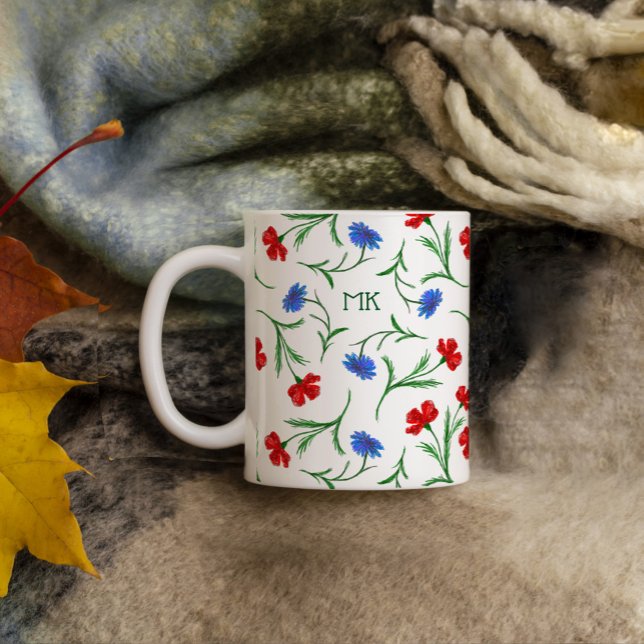 Mug Pavot & Fleur de Cornouailles, Rouge Bleu Blanc Fl (Créateur téléchargé)