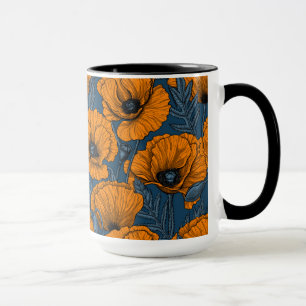 Mug Pavot orange sur bleu foncé