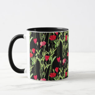 Mug Pavot rouge prairie estivale, fleurs sauvages