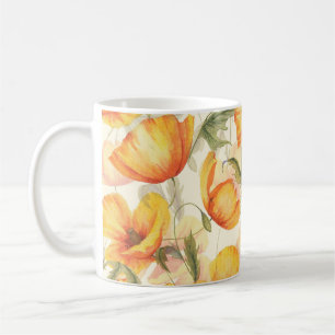 Mug Pavots jaunes : motif d'aquarelle dessiné à la mai