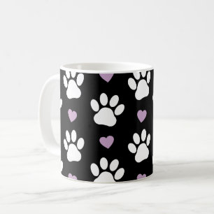 Mug Paw Motif, Chien Paws, White Paws, Lilac Hearts