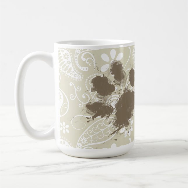 Mug Pawprint drôle sur Ecru Paisley (Gauche)