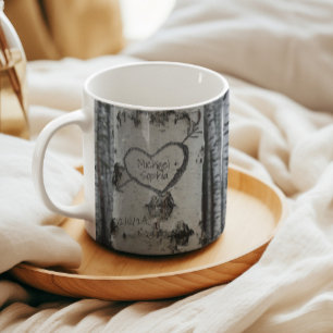 Mug Pays Rustic Carved Heart Birch Tree