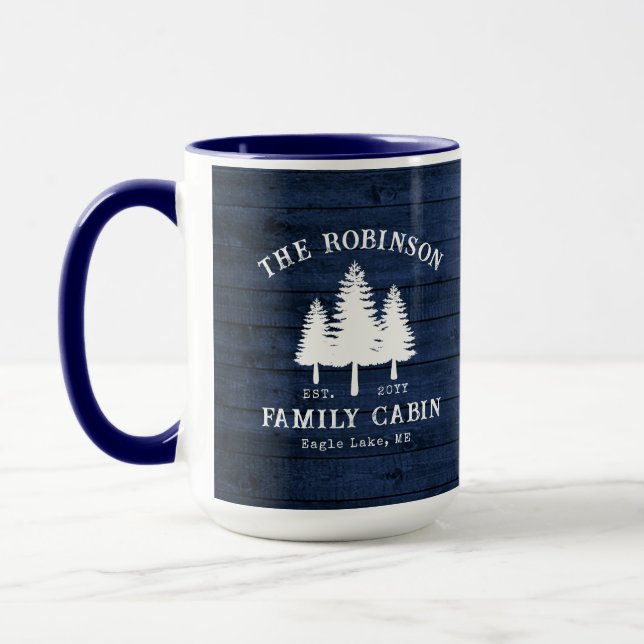 Mug Pays Rustique Famille Cabines Arbres Bleu Bois Gra (Gauche)