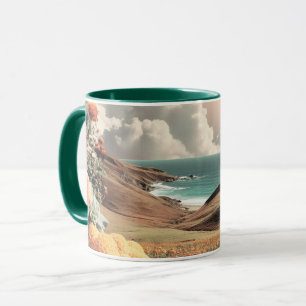 Mug Paysage côtier surréaliste avec fleurs et nuages
