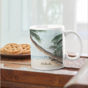 Mug Paysage de plage avec voiliers Aquarelle Bleu