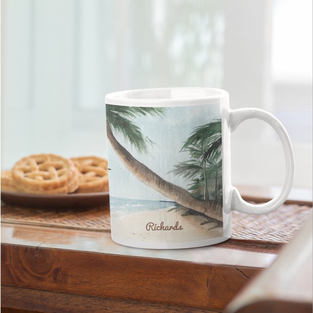Mug Paysage de plage avec voiliers Aquarelle Bleu (Créateur téléchargé)