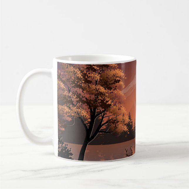 Mug Paysage du lever du soleil avec lac et Deers-51207 (Gauche)