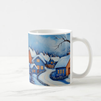 Mug Paysage du village des neiges bleu et blanc de Noë