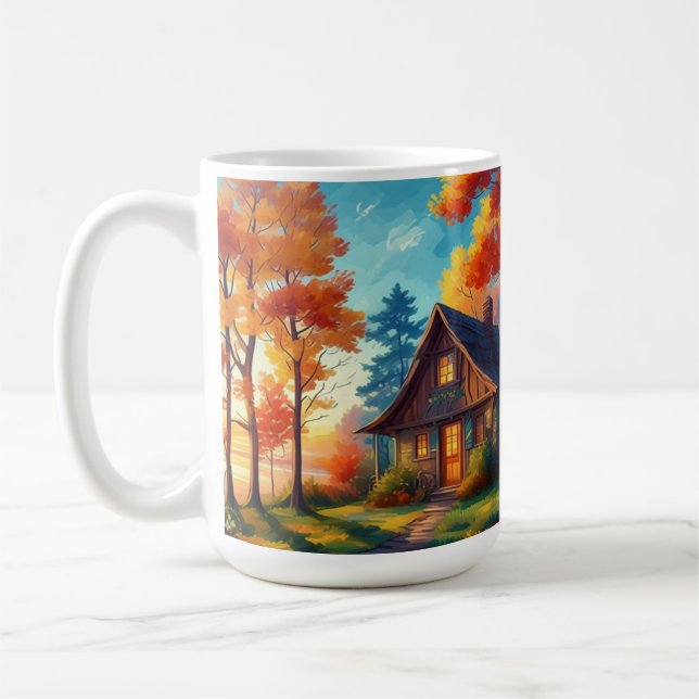 Mug Paysage naturel avec un chalet dans la forêt (Gauche)
