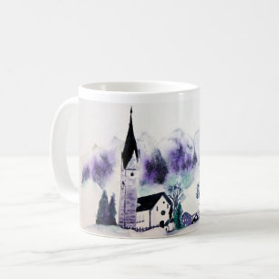 Mug Paysage serein d'église hivernale en peinture à l'