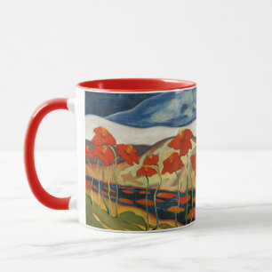 Mug Paysage surréaliste moderniste aux coquelicots rou