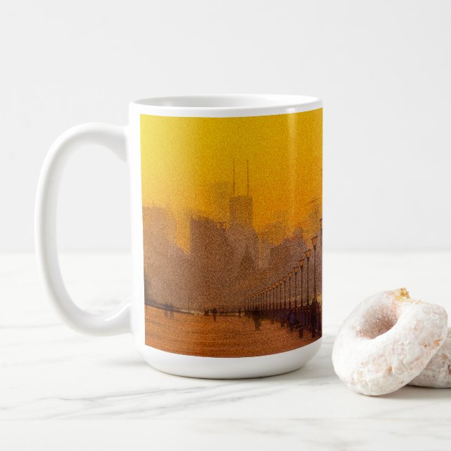 Mug Paysage urbain au coucher du soleil (Avec donut)