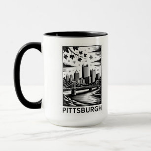 Mug Paysage urbain de Pittsburgh noir et blanc, ville