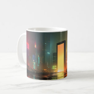 Mug Paysage urbain futuriste avec reflets néon