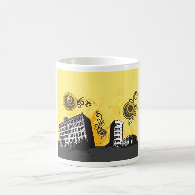 Mug Paysage urbain jaune et gris abstrait rétro (Créateur téléchargé)