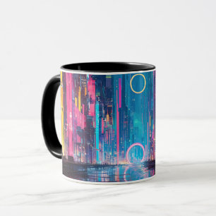 Mug Paysage urbain nocturne néon vibrant futuriste
