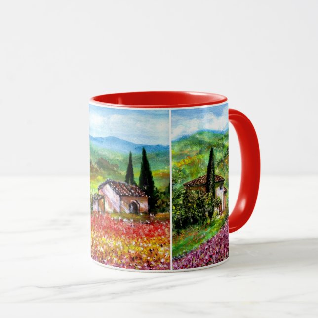 MUG PAYSAGES TOSCANES, PAPIES DE MENSONGES, CHAMPS DE  (Devant droit)