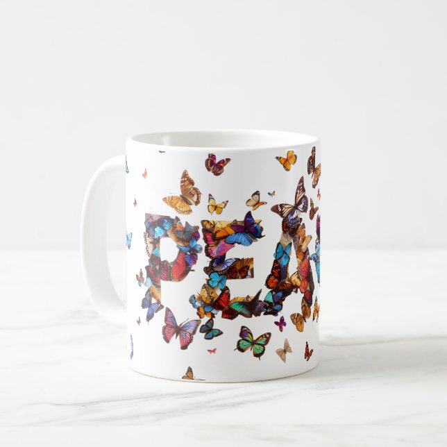 Mug PEACE Joy Butterflies | Inspirational Motivational (Devant gauche)