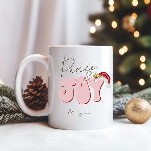 Mug Peace Joy Christmas Pink Red Festive Ajouter un no