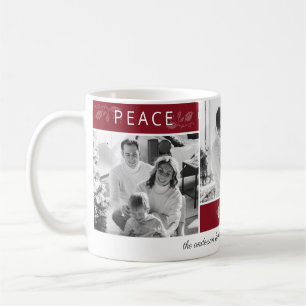 Mug Peace Joy Love Photo Collage Script Maroon Holiday
