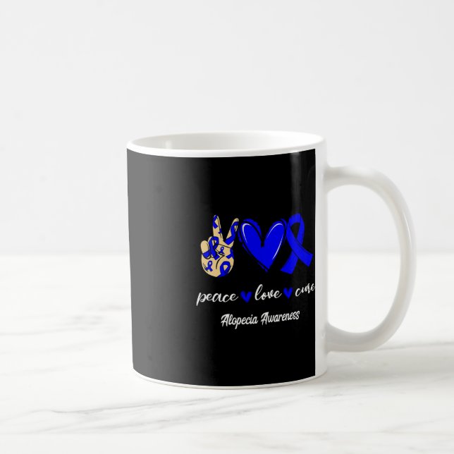 Mug Peace Love Cure Alopecia Blue Ribbon Sensibilisati (Droite)