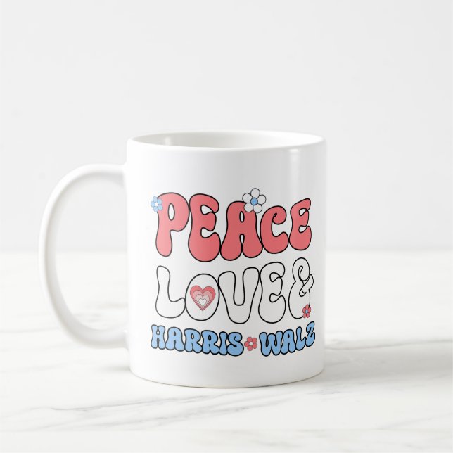 Mug Peace Love et Harris Walz Retro Hippie Style (Gauche)